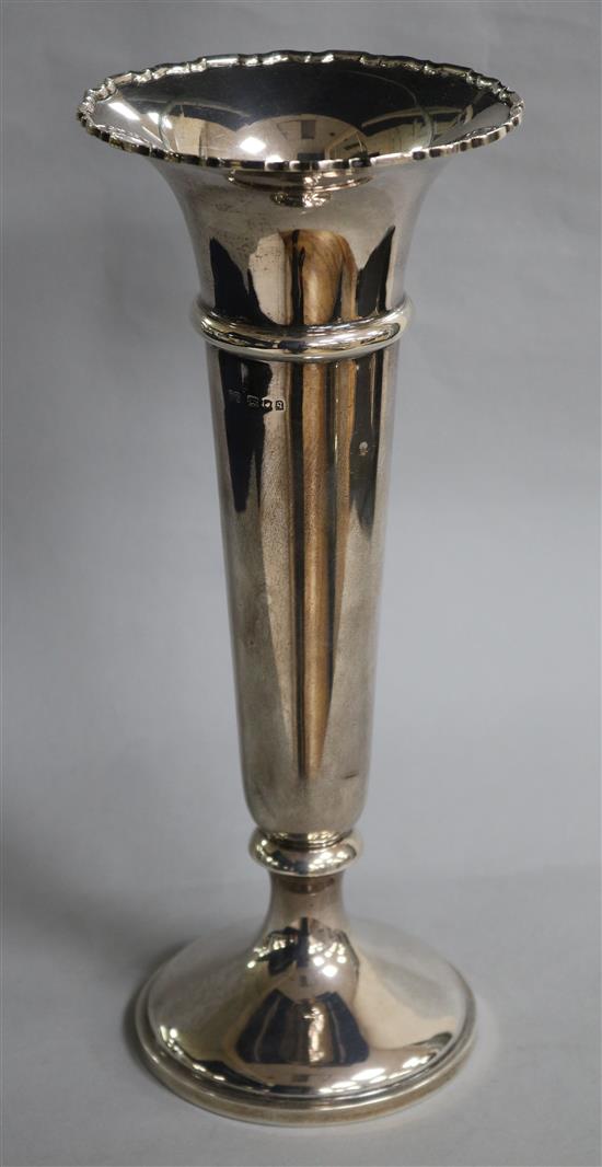 A George V silver trumpet vase, London, 1931, loaded